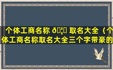 个体工商名称 🦅 取名大全（个体工商名称取名大全三个字带豪的名字 🌺 ）